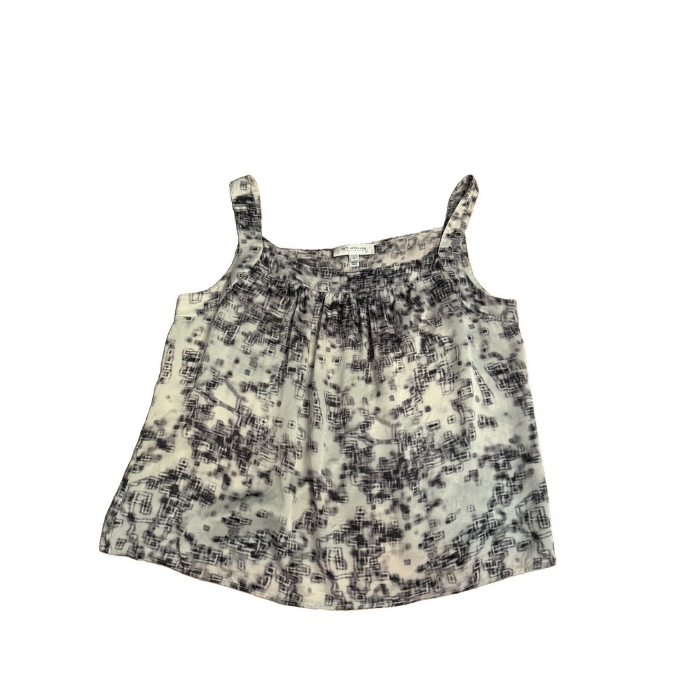 St. John Watercolor Silk Top Size L Sleeveless Shell Cami Tank Quiet Luxury EUC